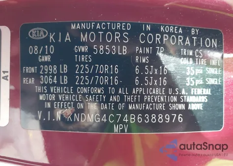 2011 Kia Sedona Lx из США, поврежденный, VIN KNDMG4C74B6388976